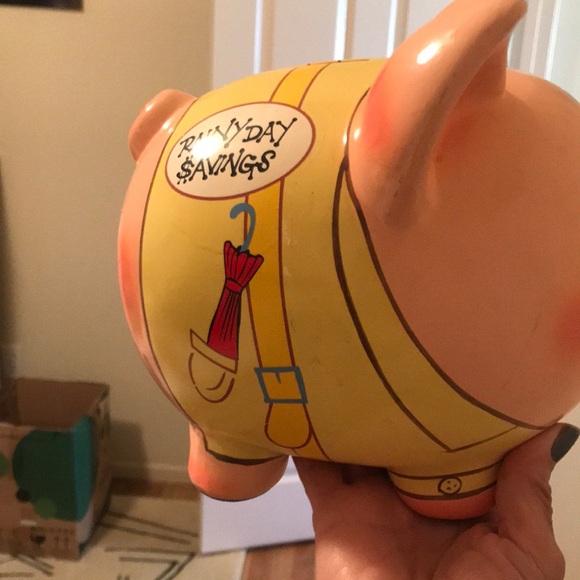 Yellow Piggy Bank with Red Umbrella Design - Picture 7 of 8